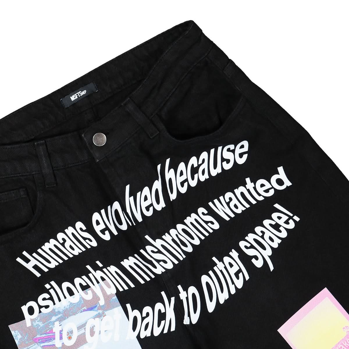 MSFTSrep Printed Denim Trousers Black Detail view 4 | Gate