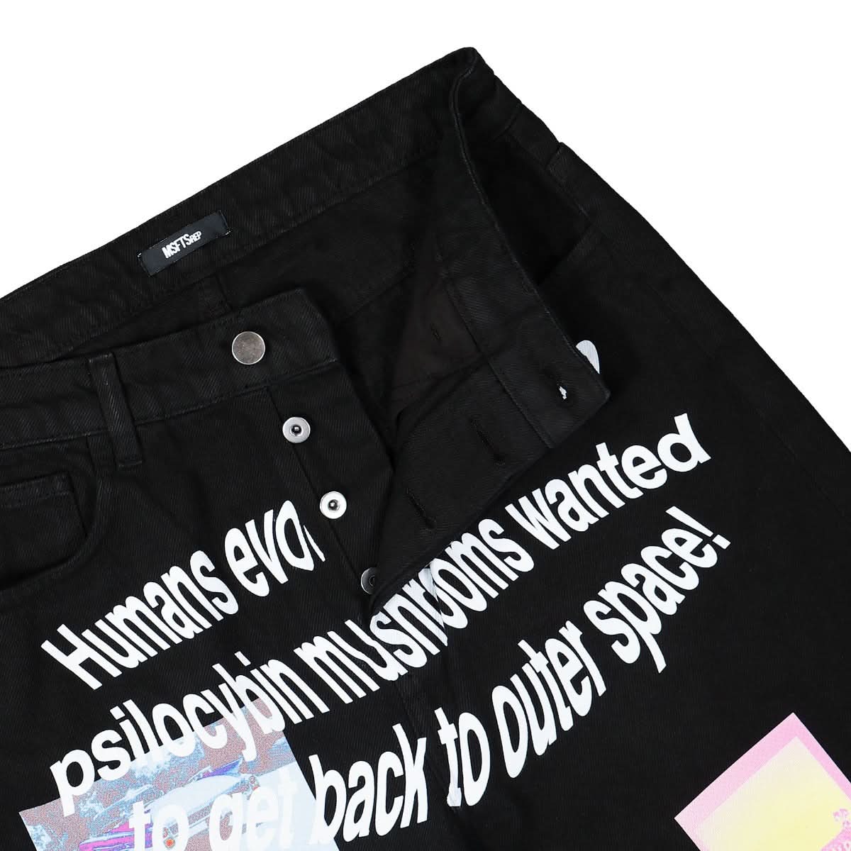 MSFTSrep Printed Denim Trousers Black Detail view 5 | Gate