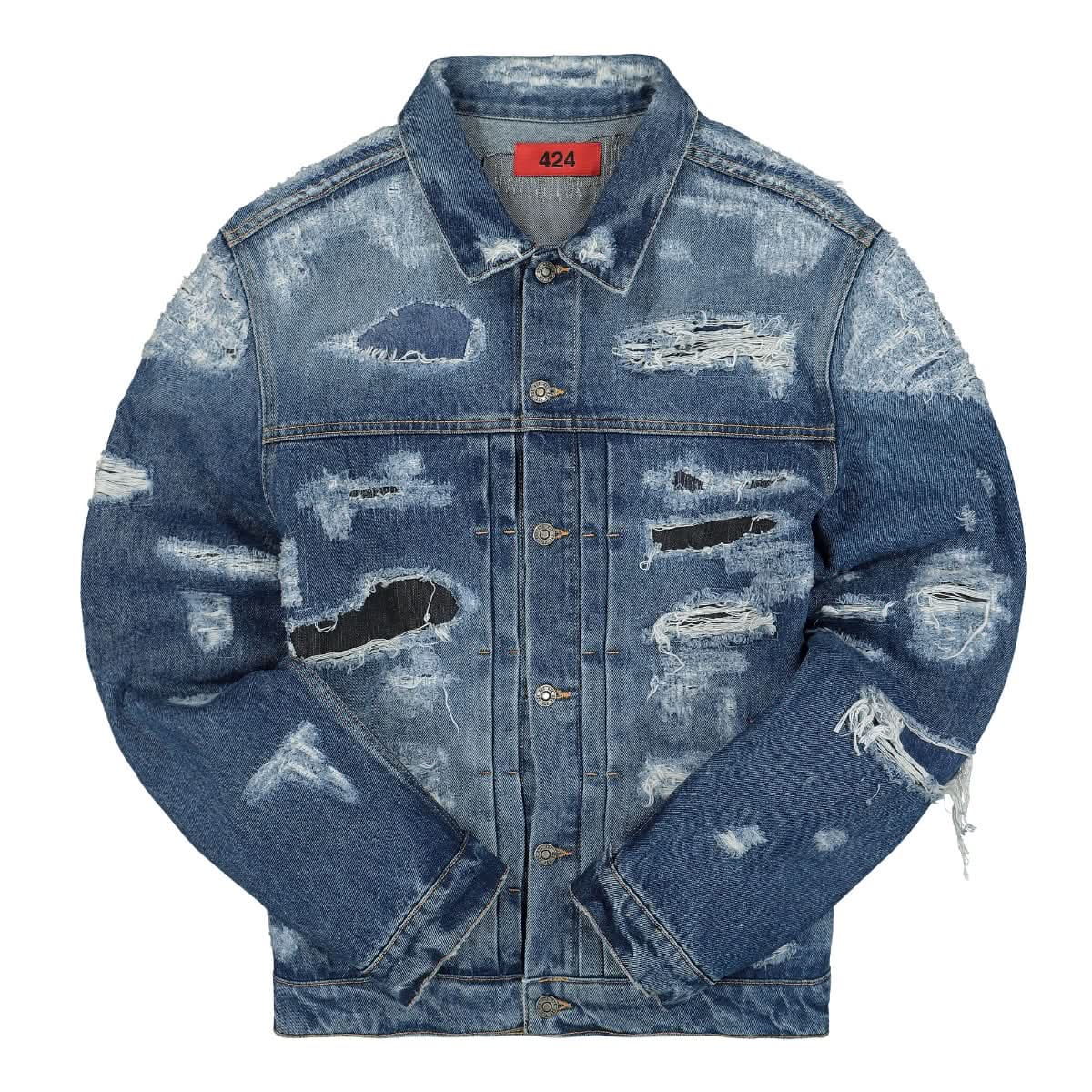 424 Destroyed Trucker Jacket Blue Detail view 1 | Gate