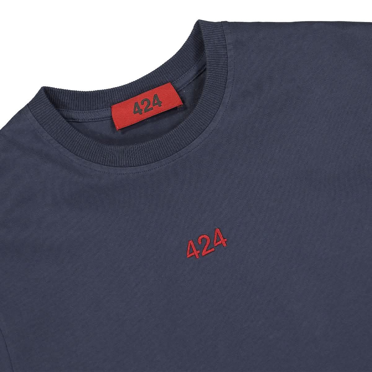 424 Alias Red Logo T-Shirt Blue Detail view 3 | Gate