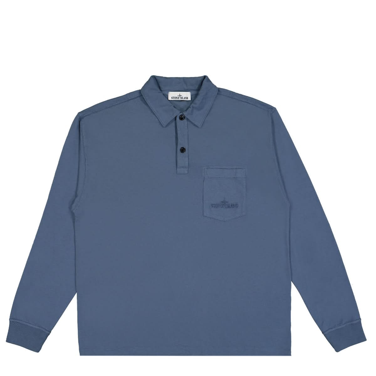 Stone Island Long Sleeve Polo Shirt Blue Detail view 1 | Gate