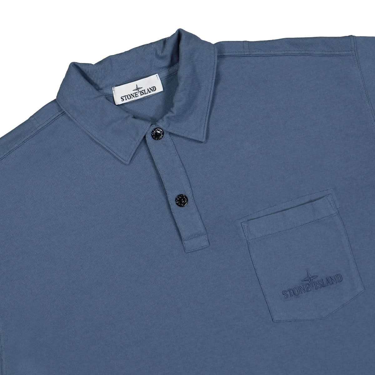 Stone Island Long Sleeve Polo Shirt Blue Detail view 3 | Gate