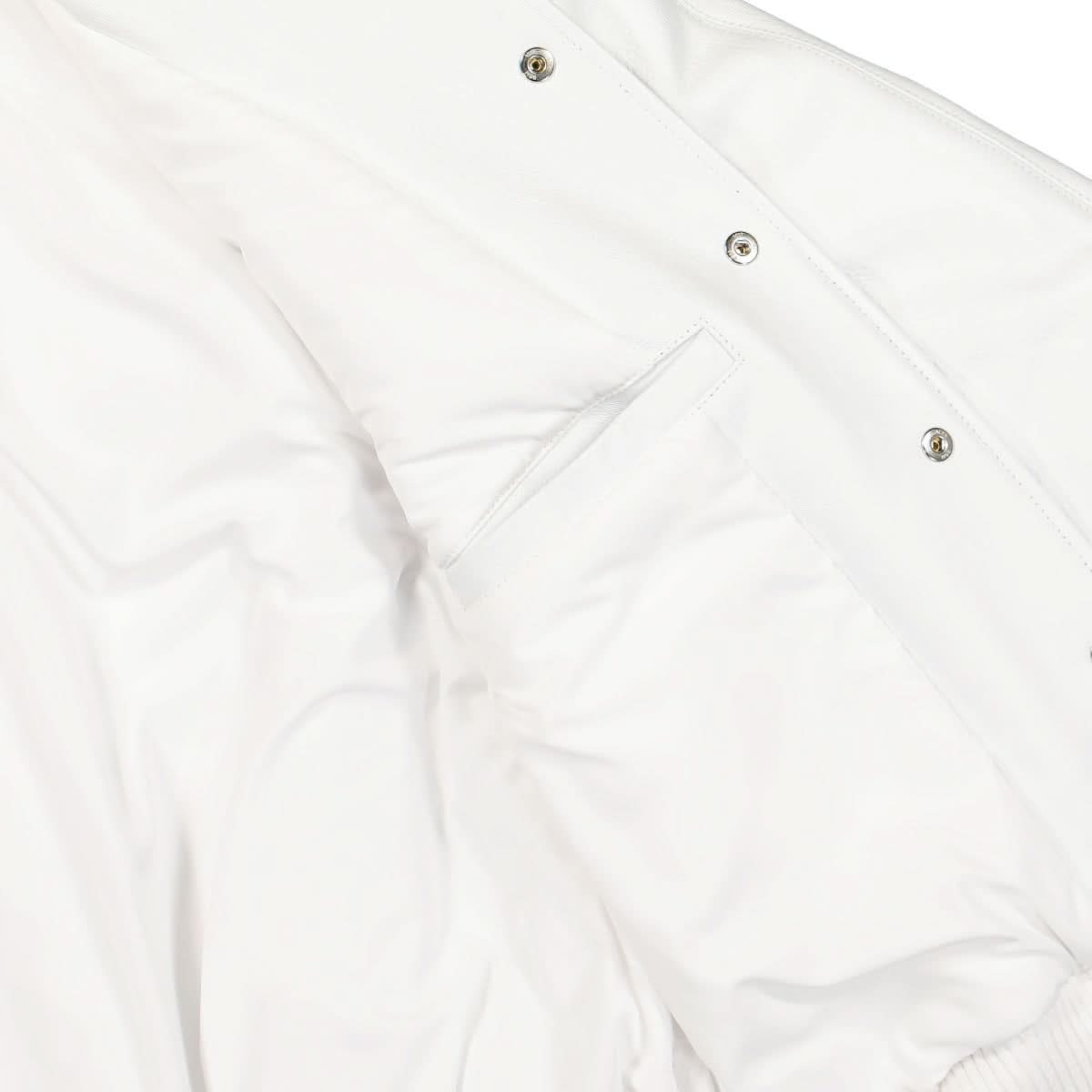 1017 Alyx 9SM Leather Logo Varsity Jacket White Detail view 5 | Gate