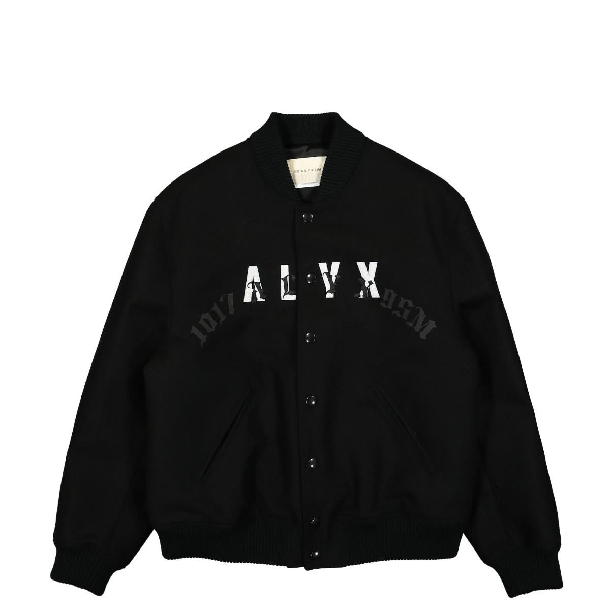 1017 Alyx 9SM Wool Logo Varsity Jacket Black Detail view 1 | Gate
