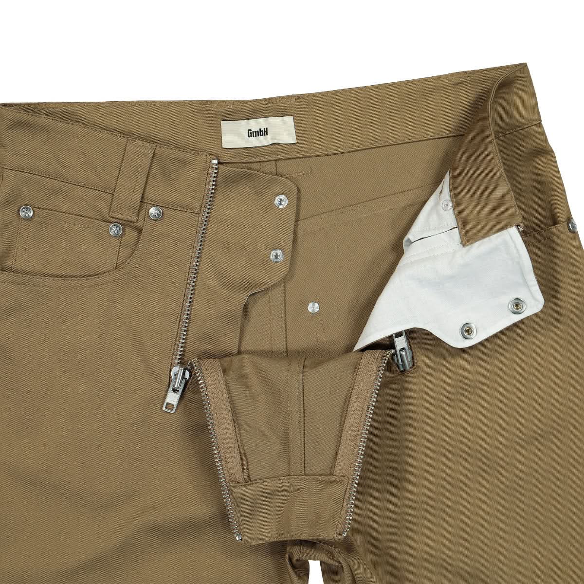 GmbH Woven High Waisted Jeans With Exposed Double Zips Brown,Beige Detail view 4 | Gate