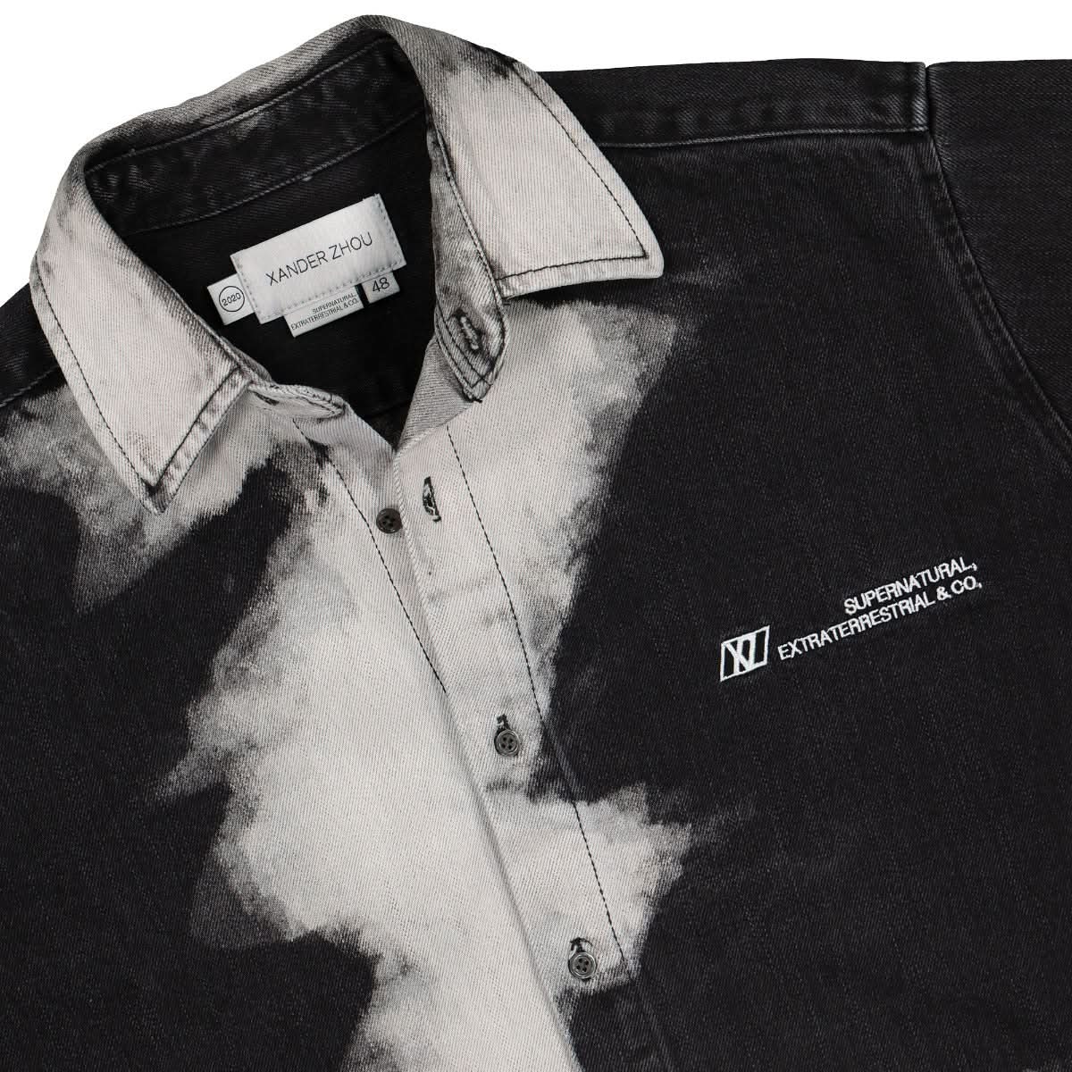 Xander Zhou Bleach Effect Button Down Shirt  Detail view 3 | Gate