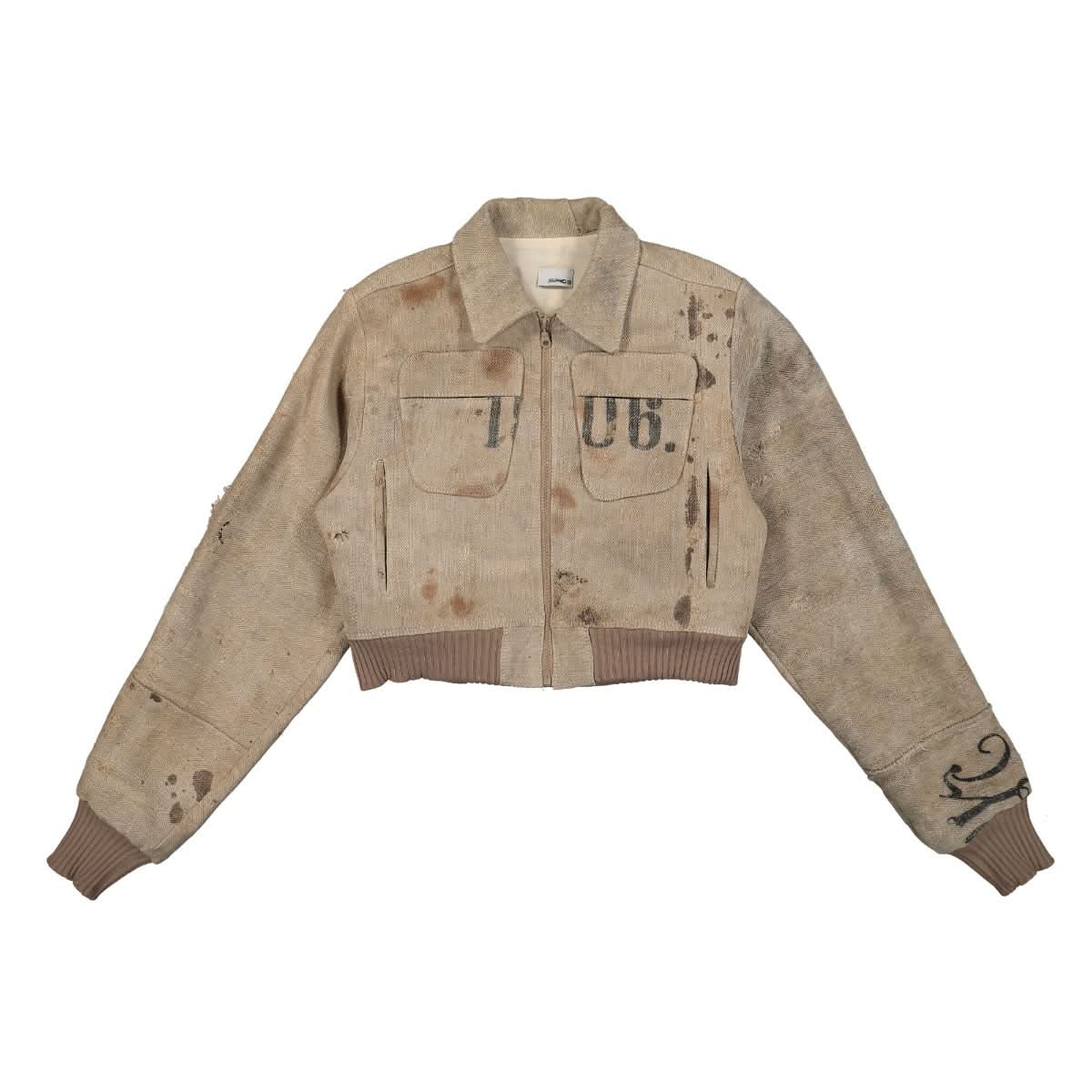 SF1OG Cropped Bomber Jacket Beige Detail view 1 | Gate