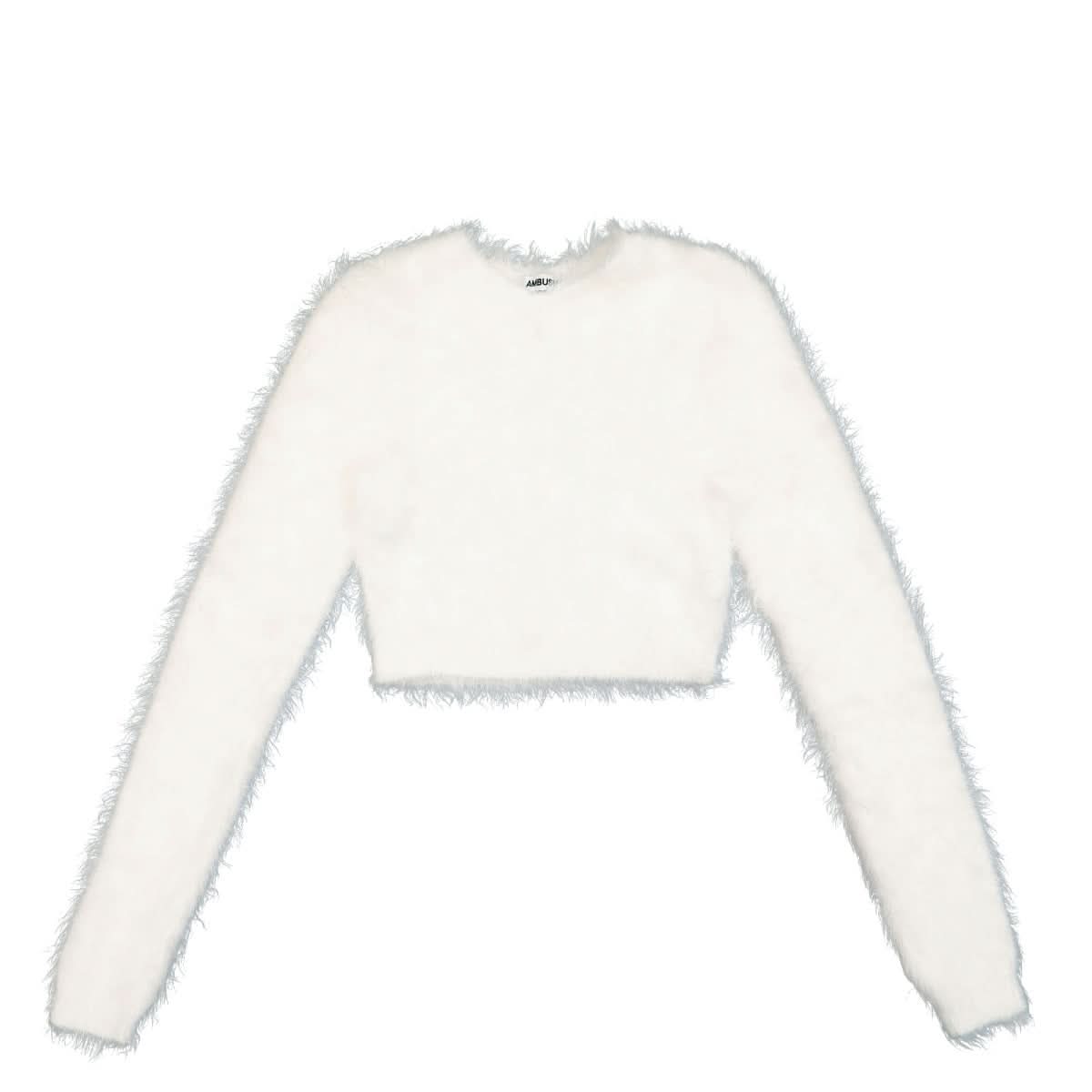 Ambush Fur Knit Crop Crew Neck White Detail view 1 | Gate