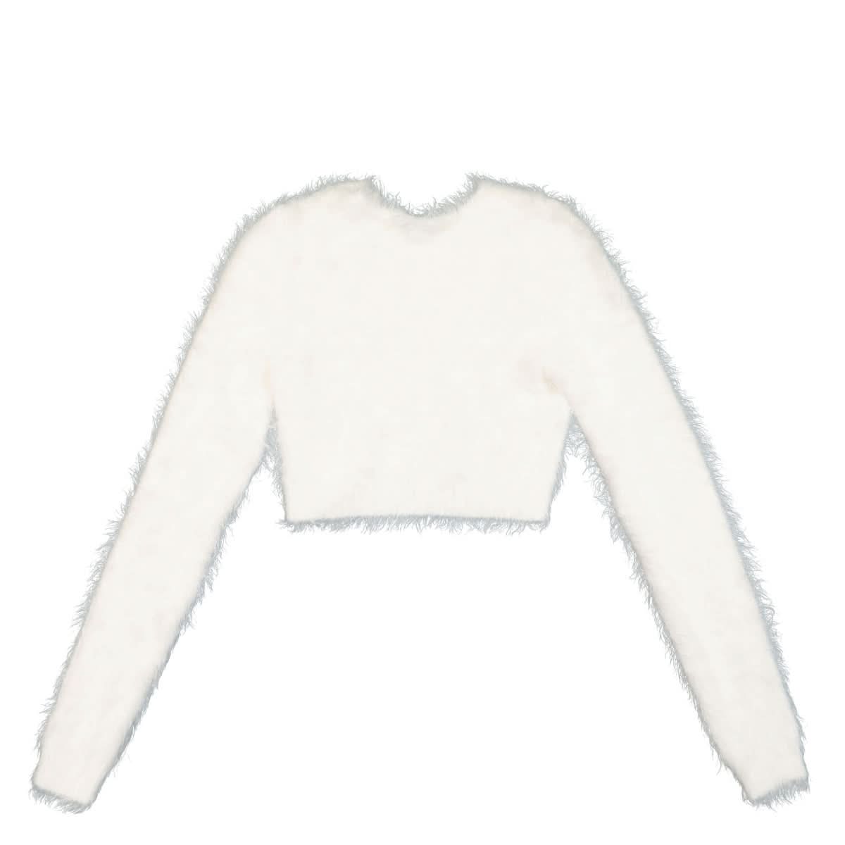 Ambush Fur Knit Crop Crew Neck White Detail view 2 | Gate