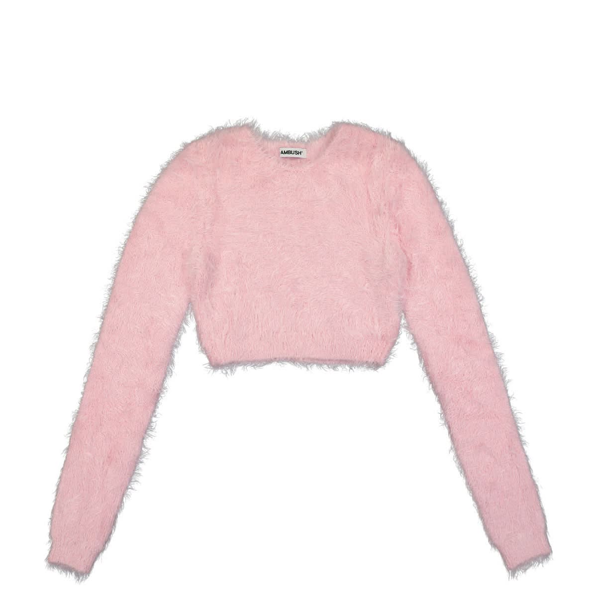 Ambush Fur Knit Crop Crew Neck Pink Detail view 1 | Gate