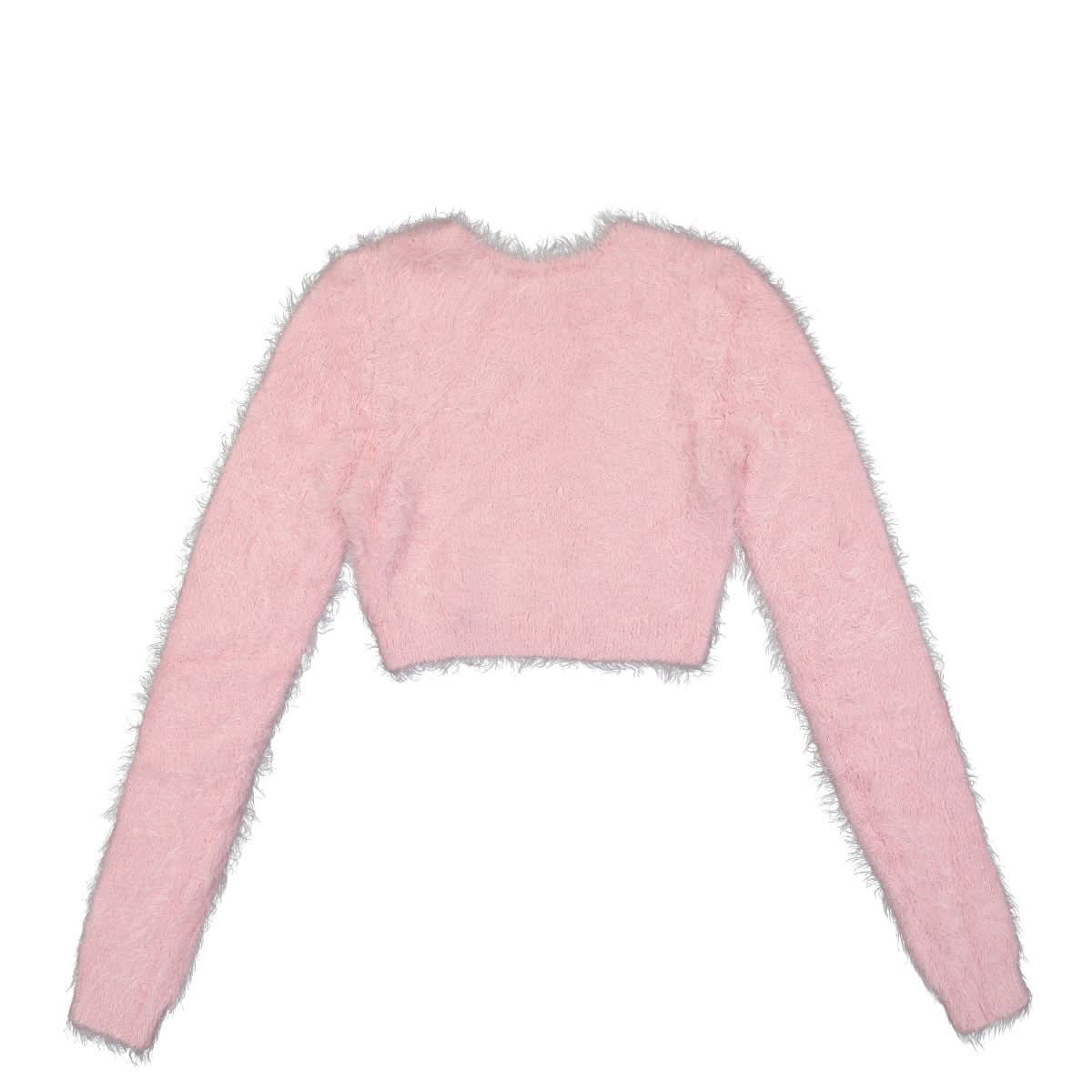 Ambush Fur Knit Crop Crew Neck Pink Detail view 2 | Gate