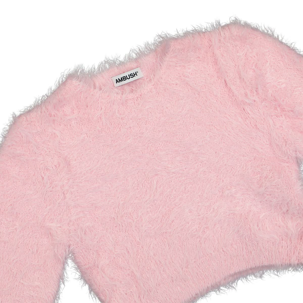 Ambush Fur Knit Crop Crew Neck Pink Detail view 3 | Gate