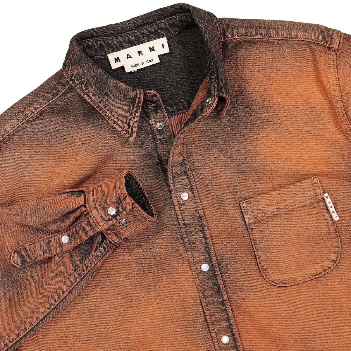 Marni Color Marble Dye Denim Shirt Brown Detail view 5 | Gate