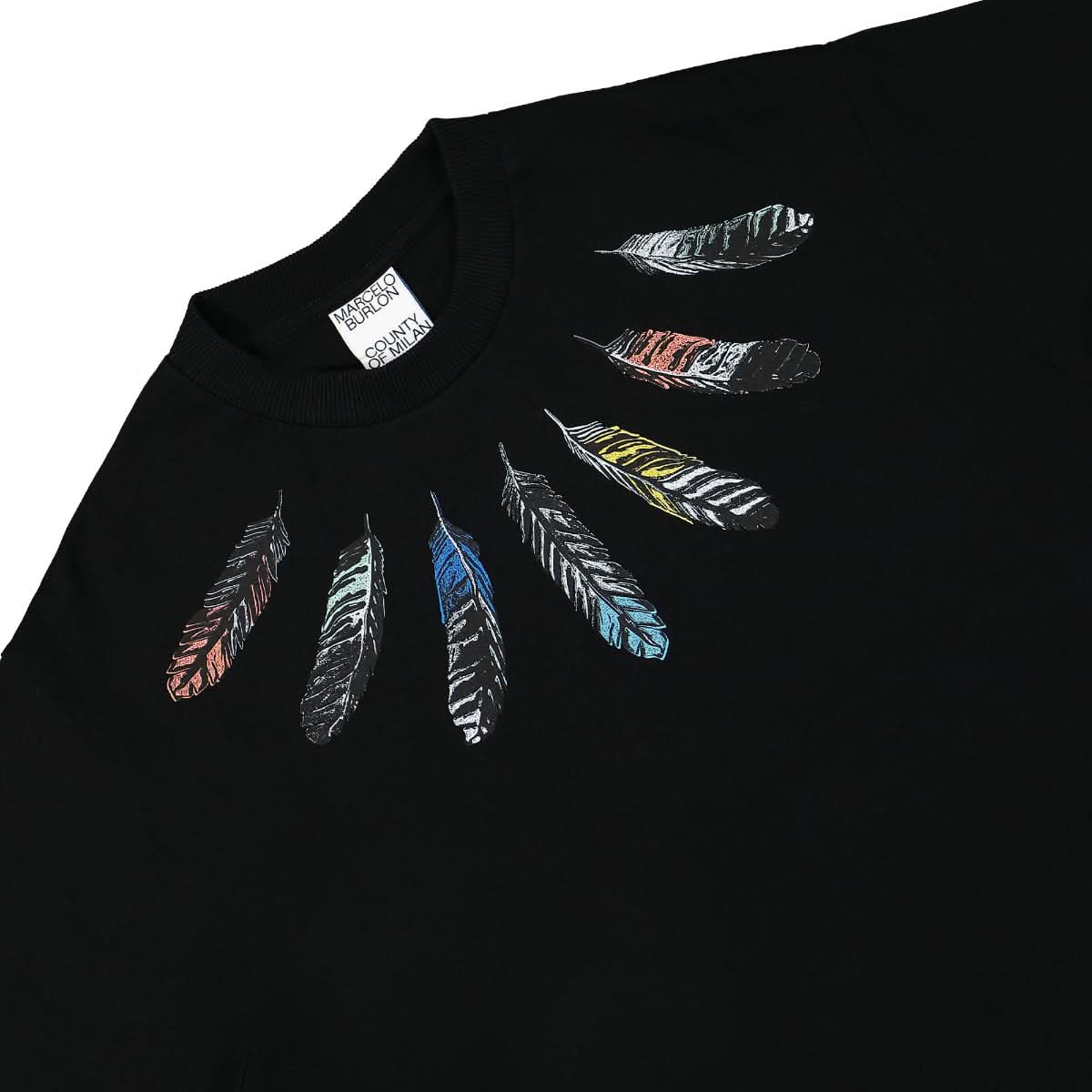 Marcelo Burlon - County of Milan Collar Feather Over T-Shirt Black,Grey Detail view 3 | Gate