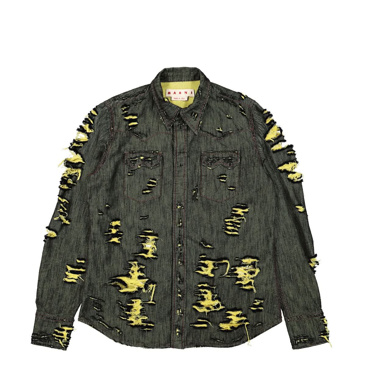 Marni Frayed Denim Color Shirt Black,Yellow Detail view 1 | Gate