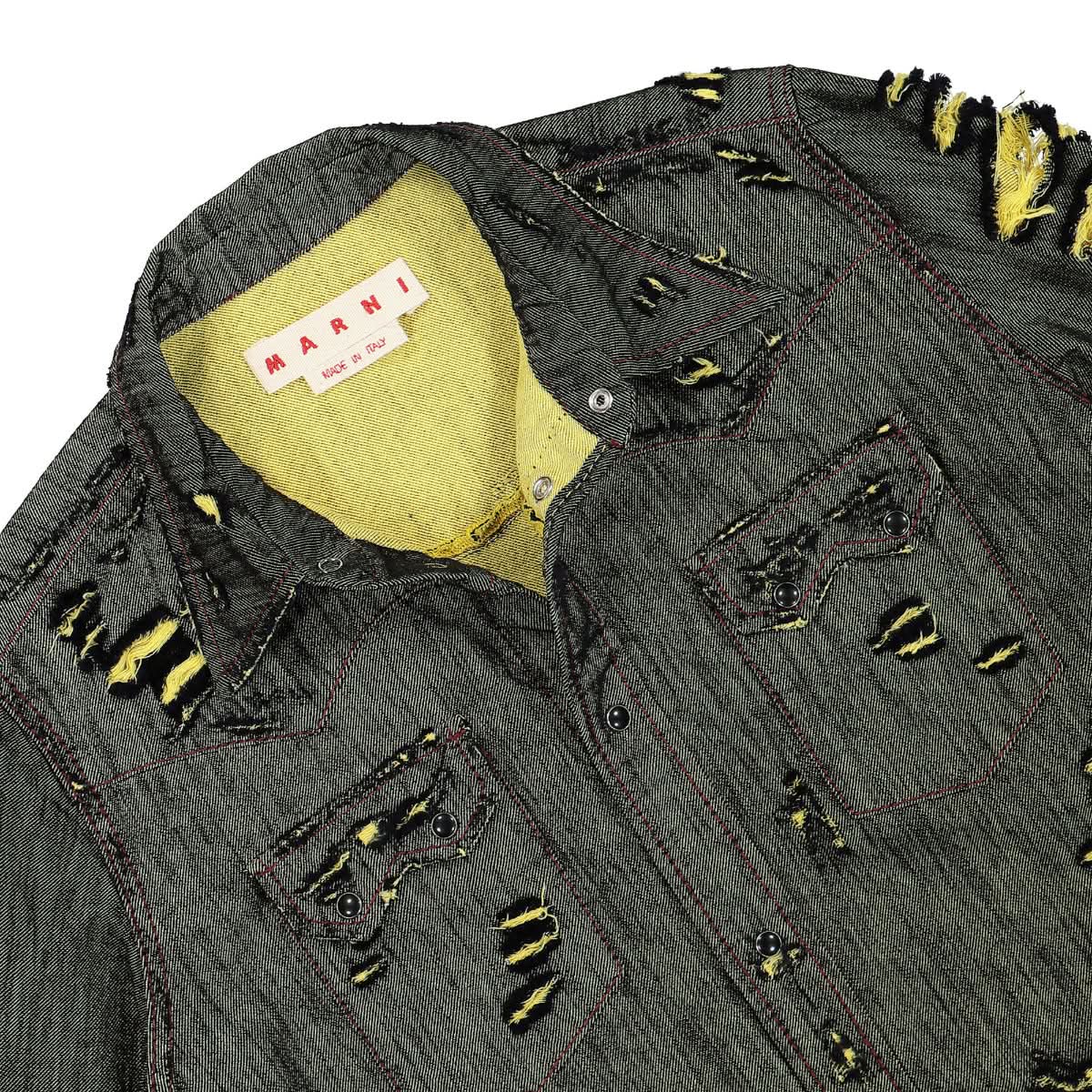 Marni Frayed Denim Color Shirt Black,Yellow Detail view 3 | Gate