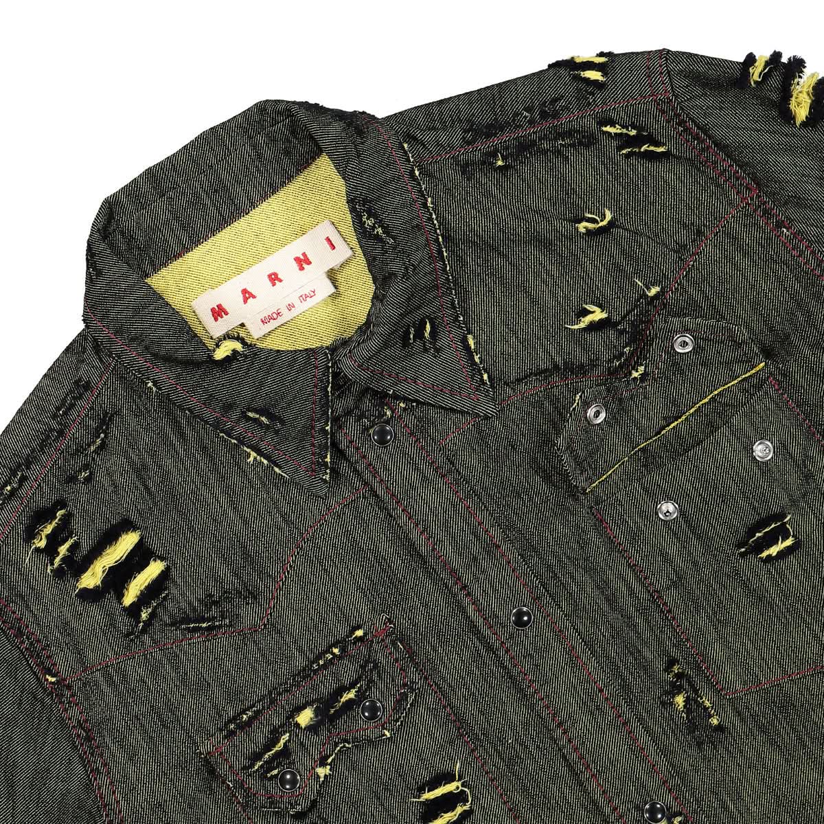 Marni Frayed Denim Color Shirt Black,Yellow Detail view 4 | Gate
