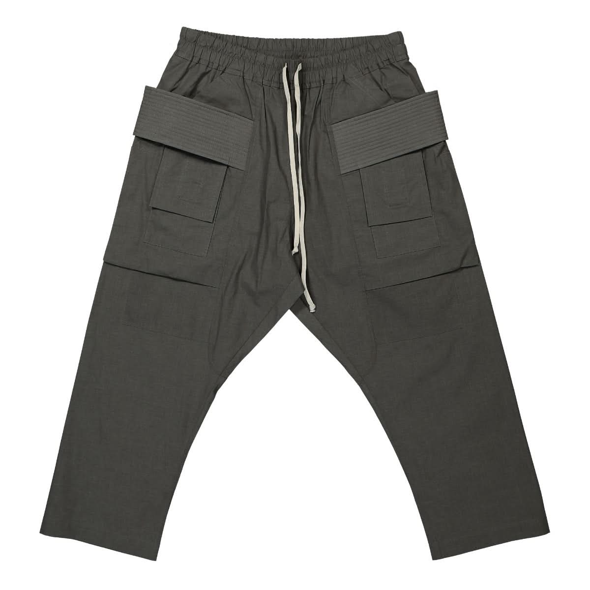 Rick Owens Creatch Cargo Cropped Drawstring Pants Grey Detail view 1 | Gate