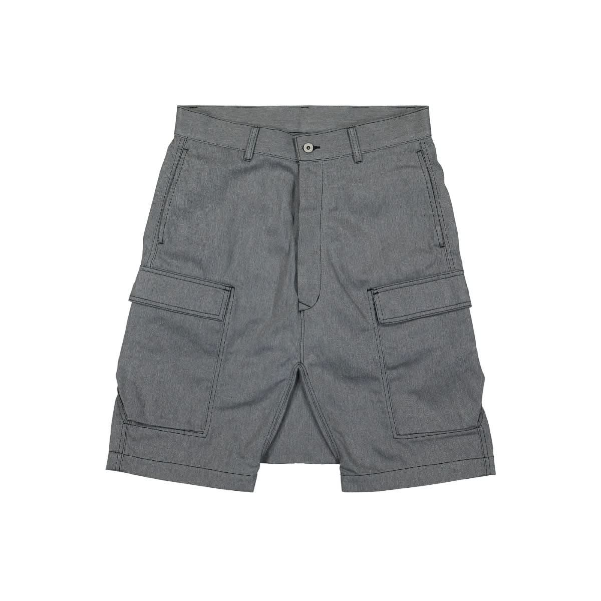 Rick Owens Denim Cargo Shorts Grey Detail view 1 | Gate