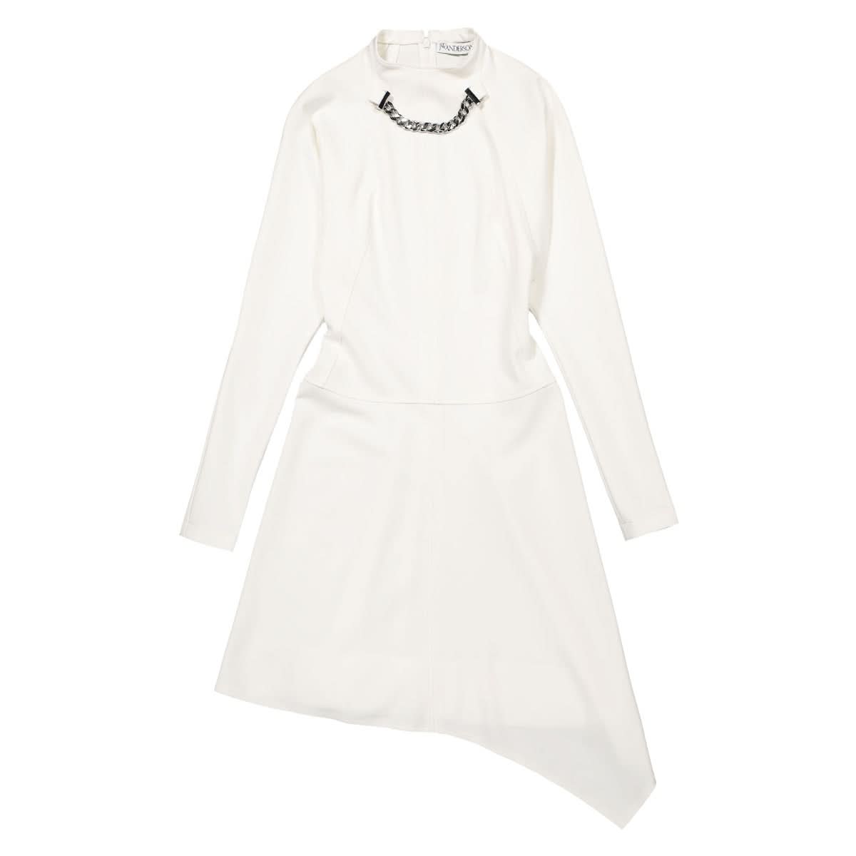 JW Anderson Neck Chain Long Sleeve Dress White Detail view 1 | Gate