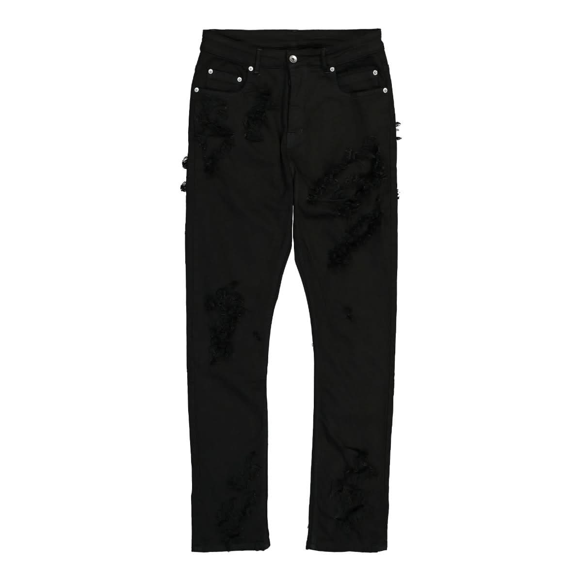Rick Owens Detroit Cut Denim Pants Black Detail view 1 | Gate