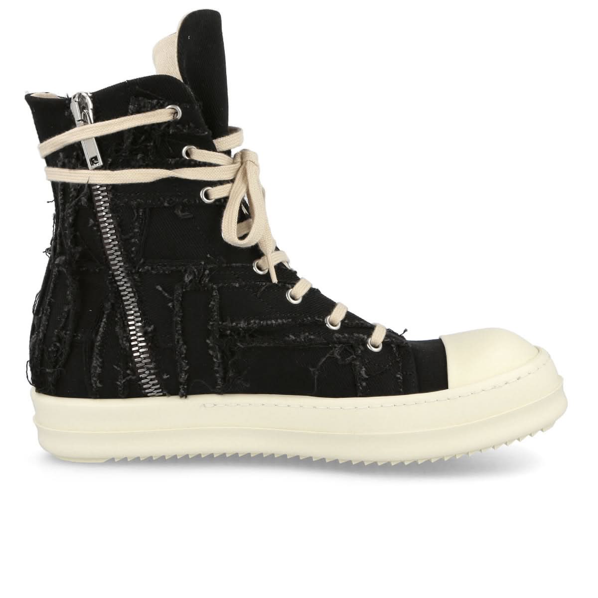 Rick Owens Slashed Denim Sneaks Black Sneaker Detail view 2 | Gate