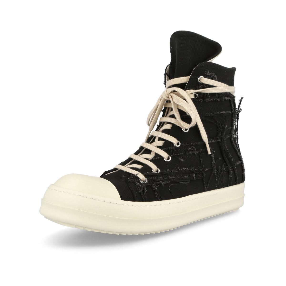 Rick Owens Slashed Denim Sneaks Black Sneaker Detail view 4 | Gate