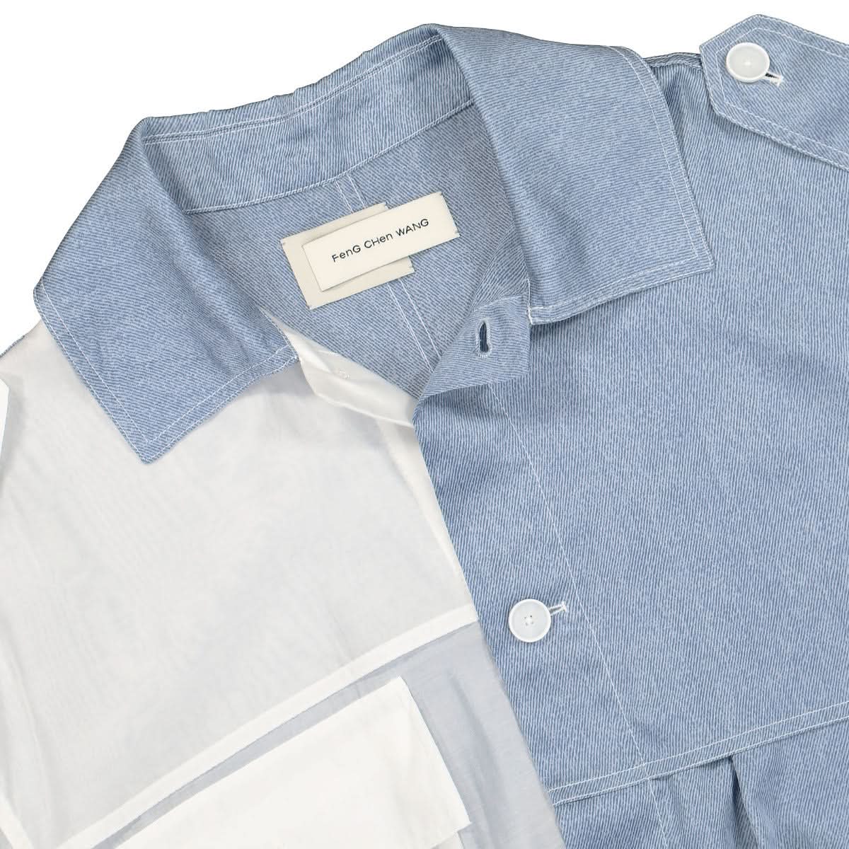 Feng Chen Wang Long Two Tone Coat Grey,Blue Detail view 3 | Gate