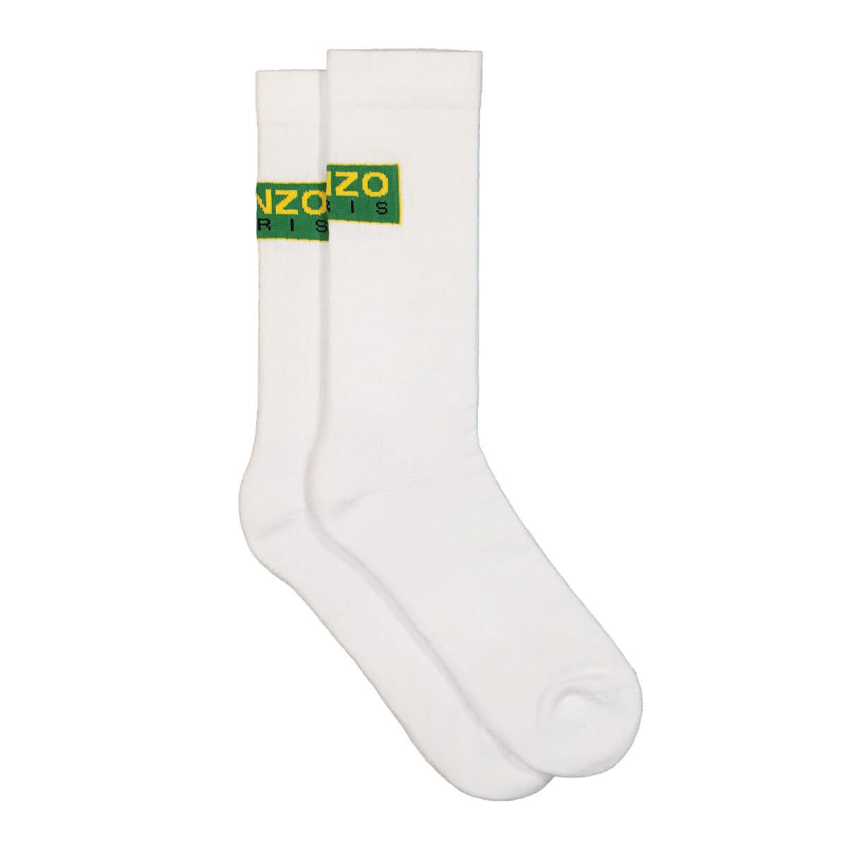 KENZO Logo Embroidered Patch Socks White,Green Detail view 2 | Gate