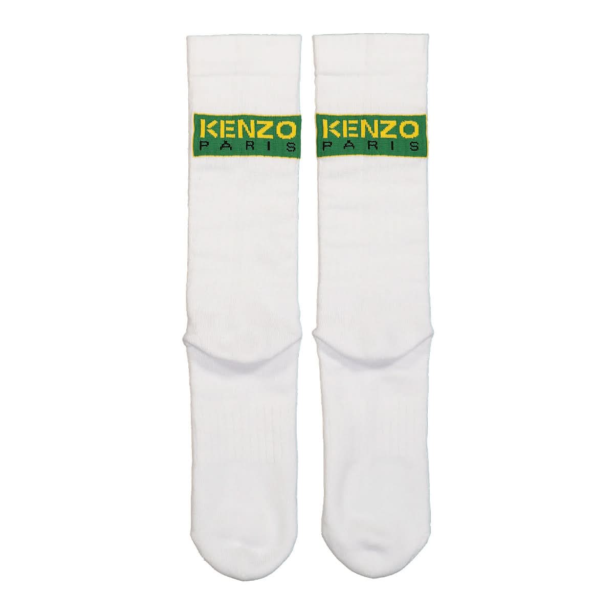 KENZO Logo Embroidered Patch Socks White,Green Detail view 3 | Gate