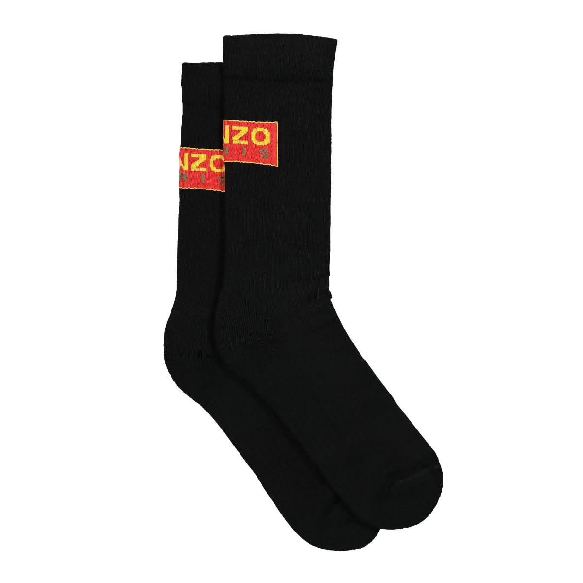 KENZO Logo Embroidered Patch Socks Black Detail view 2 | Gate