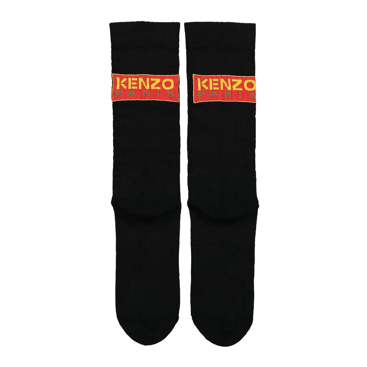 KENZO Logo Embroidered Patch Socks Black Detail view 3 | Gate