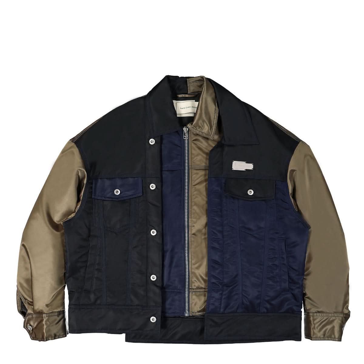 Feng Chen Wang Deconstructed Nylon Panelled Jacket Multicolor Detail view 1 | Gate
