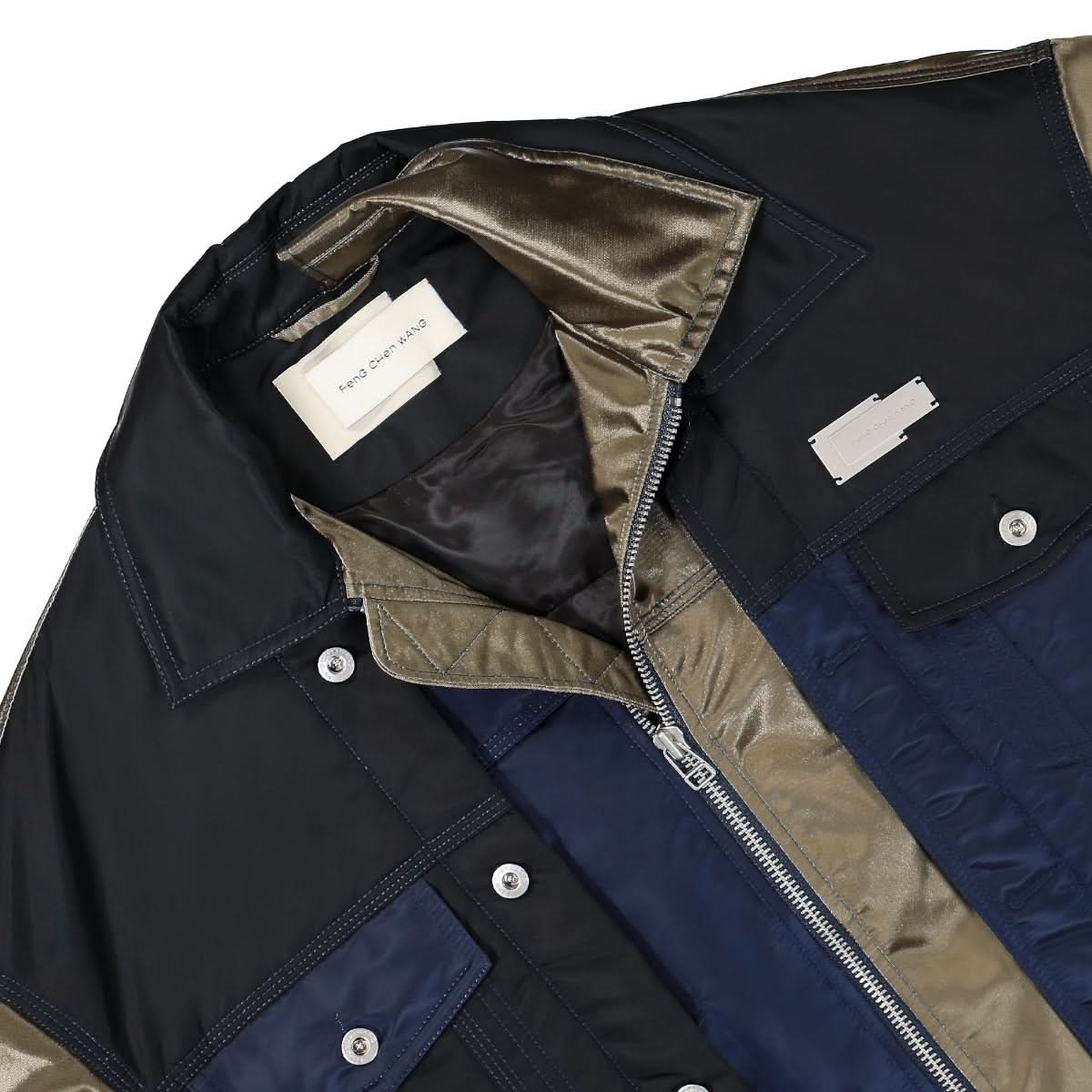 Feng Chen Wang Deconstructed Nylon Panelled Jacket Multicolor Detail view 3 | Gate