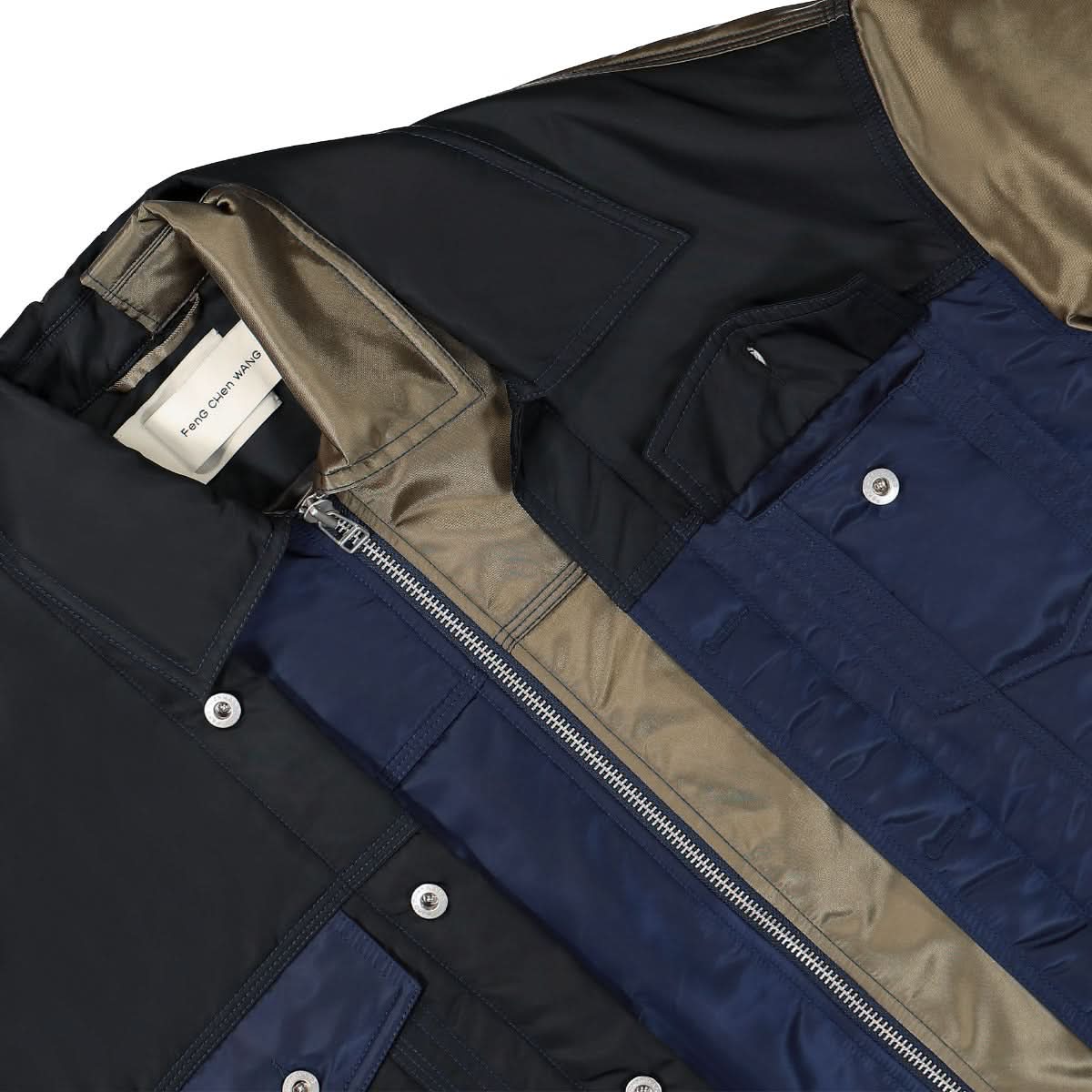 Feng Chen Wang Deconstructed Nylon Panelled Jacket Multicolor Detail view 4 | Gate