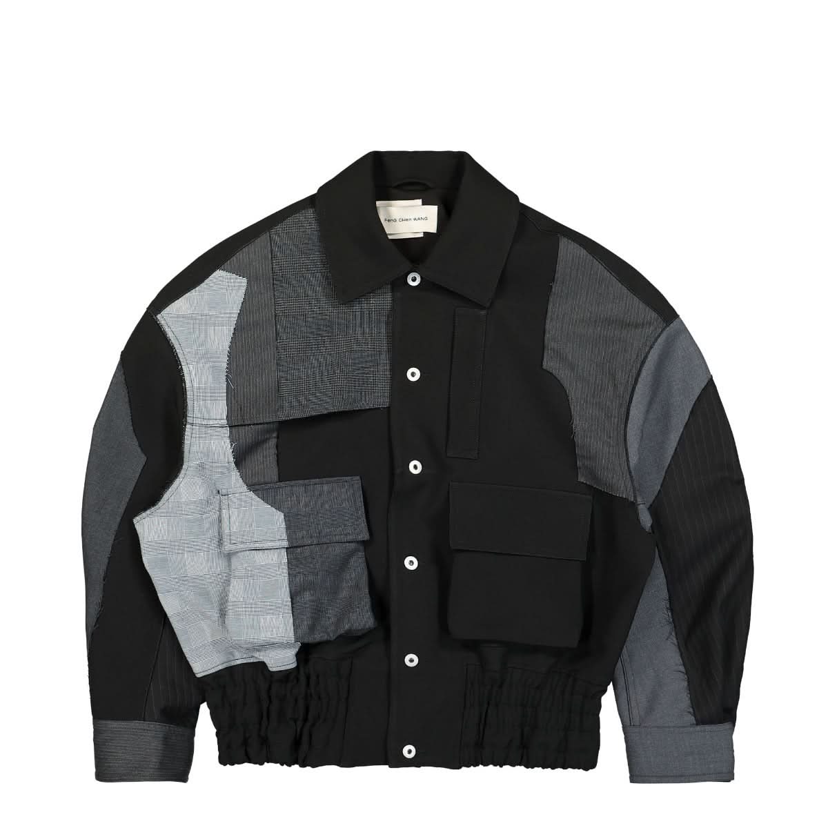 Feng Chen Wang Woolen Patchwork Jacket Black,Grey Detail view 1 | Gate