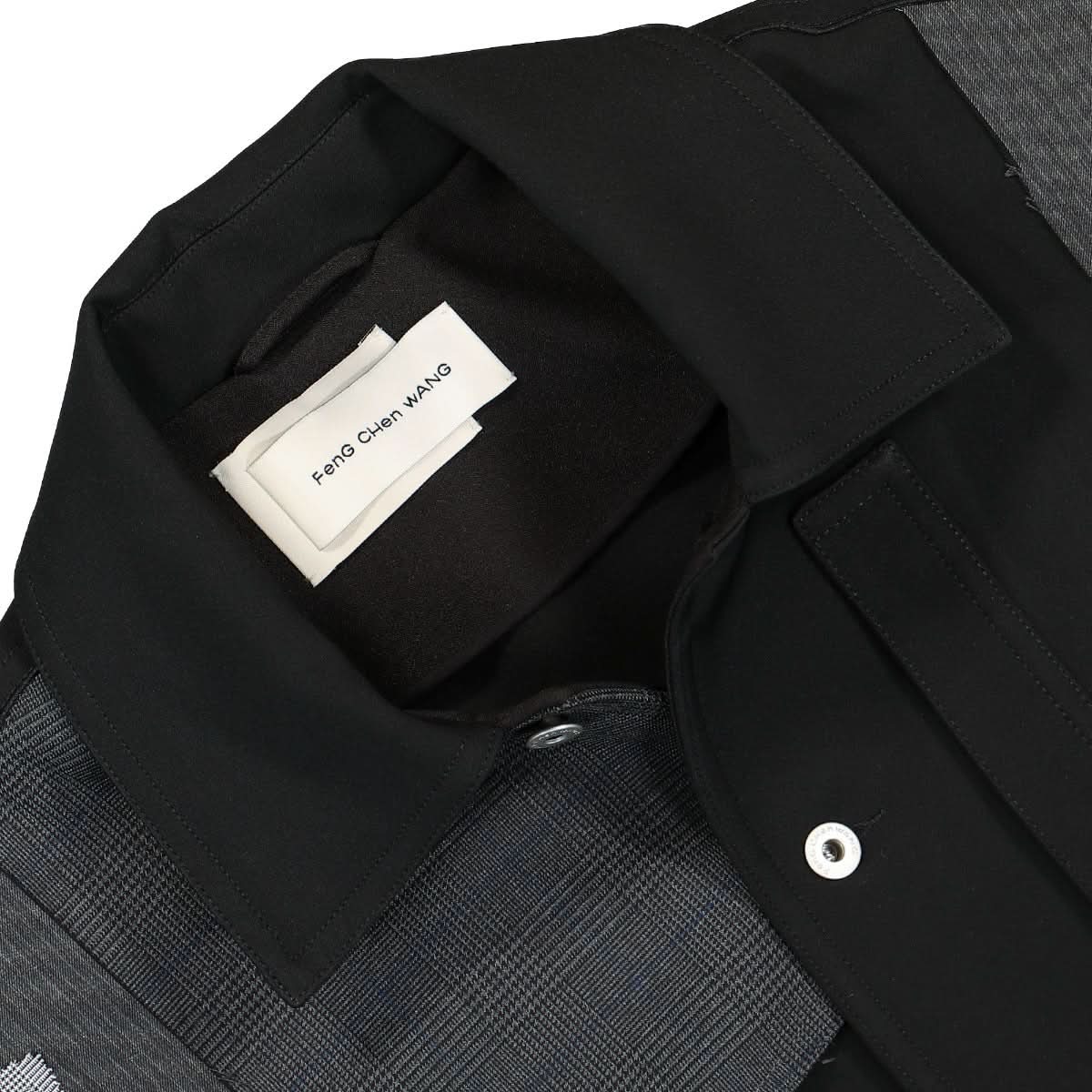 Feng Chen Wang Woolen Patchwork Jacket Black,Grey Detail view 3 | Gate
