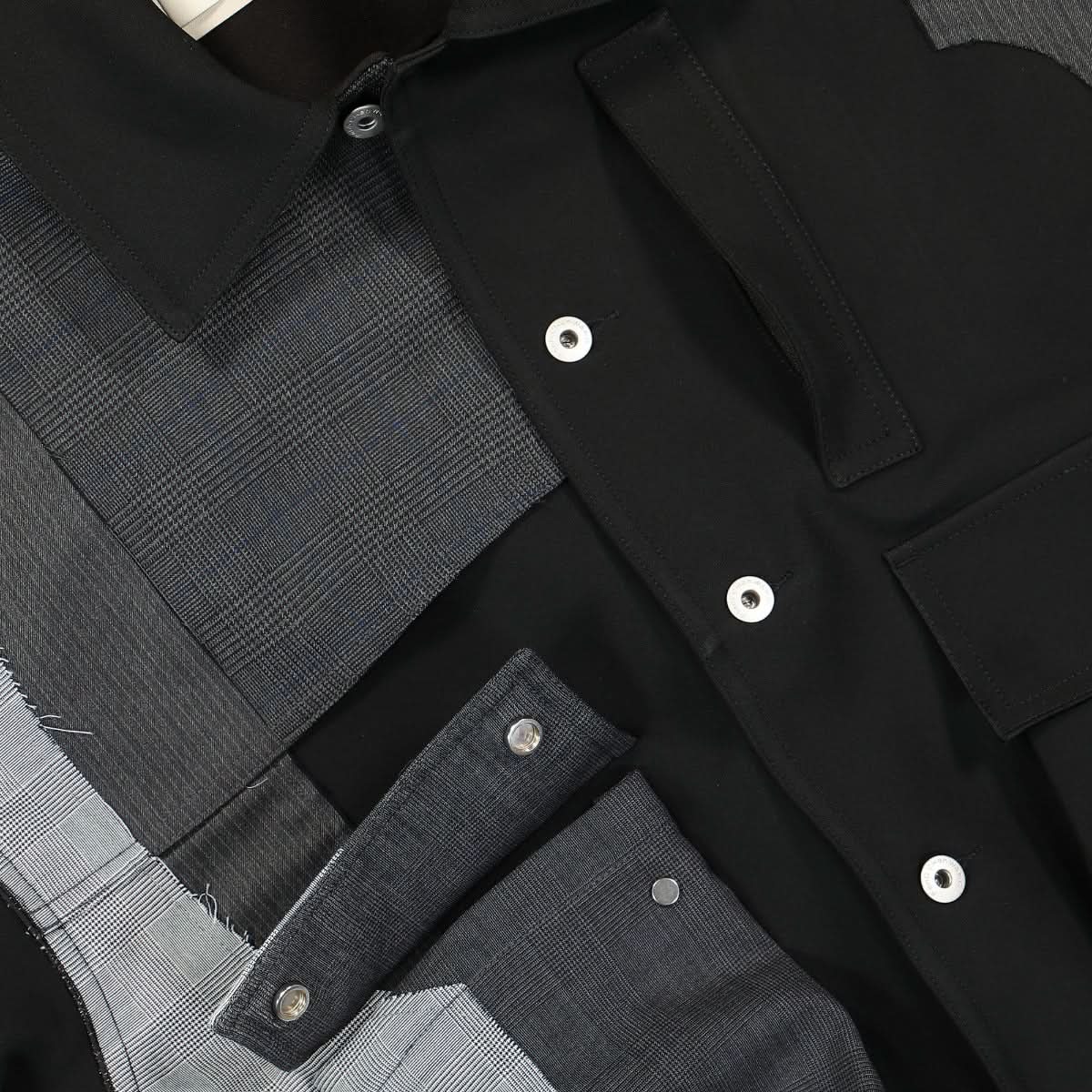 Feng Chen Wang Woolen Patchwork Jacket Black,Grey Detail view 4 | Gate