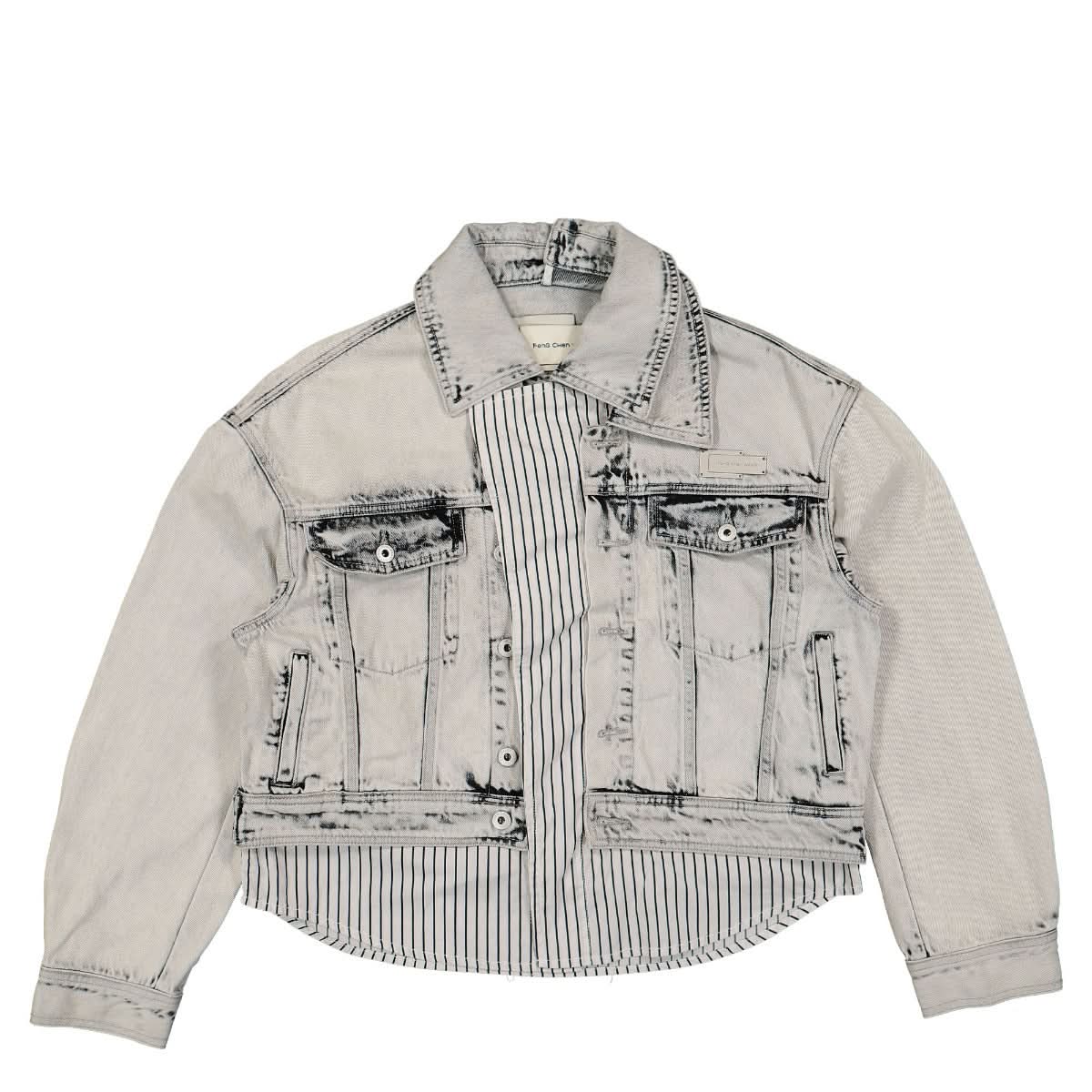 Feng Chen Wang Shirt Layered Denim Jacket Grey,White Detail view 1 | Gate
