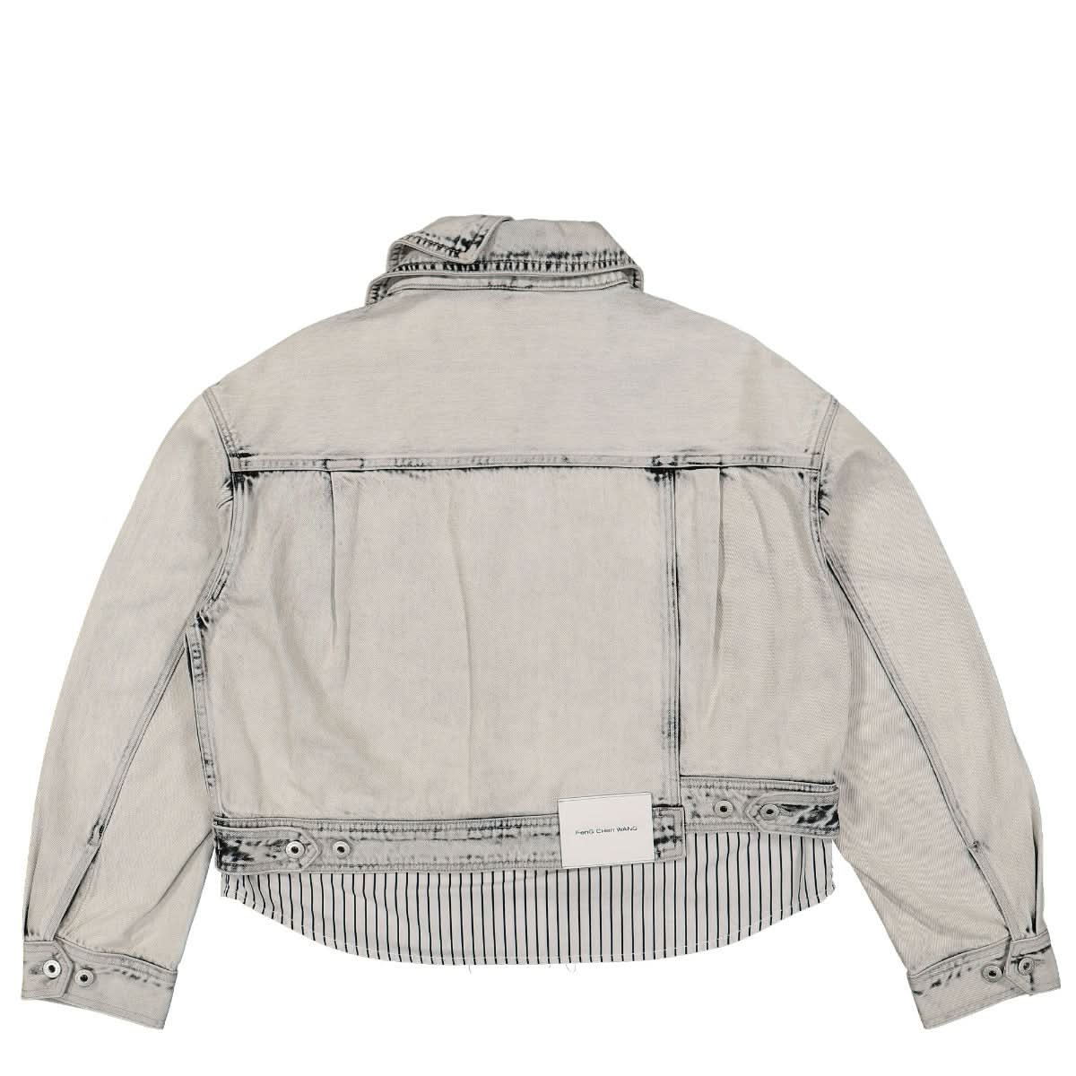 Feng Chen Wang Shirt Layered Denim Jacket Grey,White Detail view 2 | Gate