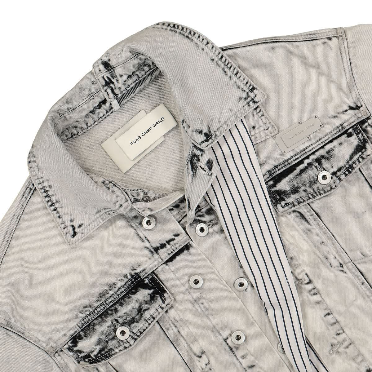 Feng Chen Wang Shirt Layered Denim Jacket Grey,White Detail view 3 | Gate
