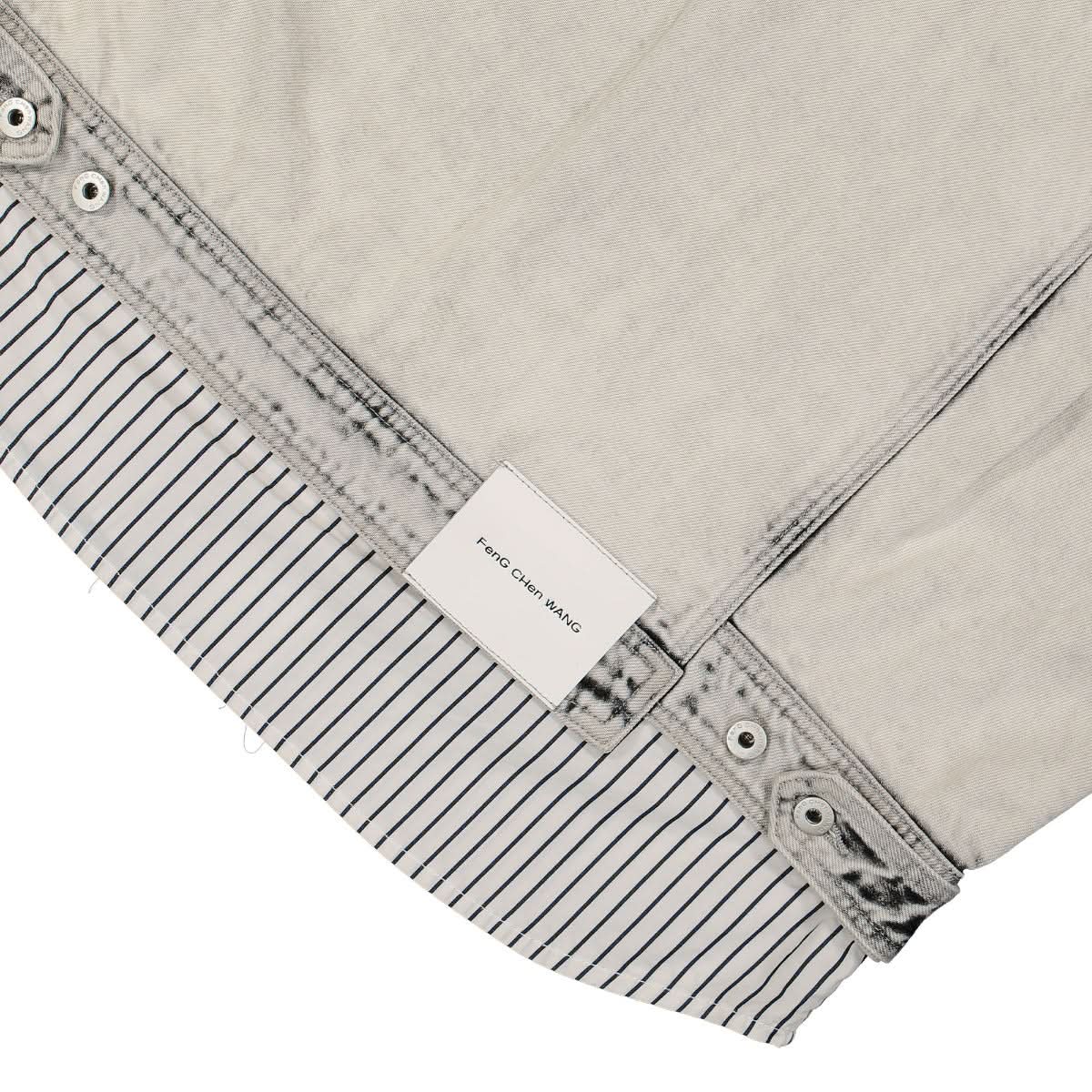 Feng Chen Wang Shirt Layered Denim Jacket Grey,White Detail view 5 | Gate