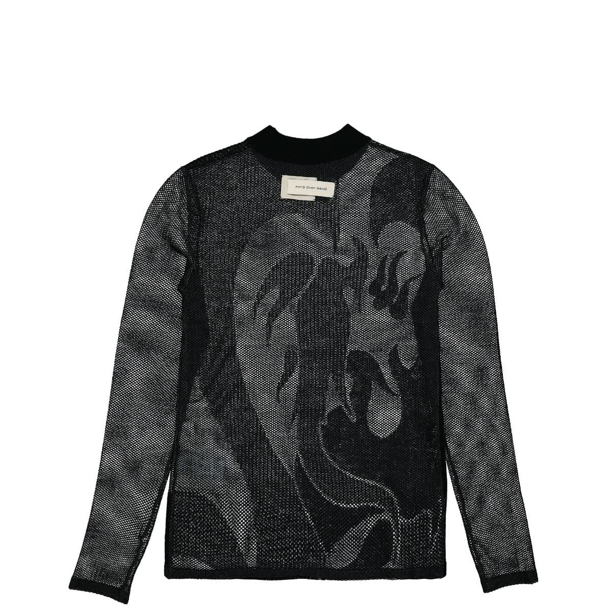 Feng Chen Wang Sheer Phoenix Jacquard Knit Black Detail view 2 | Gate