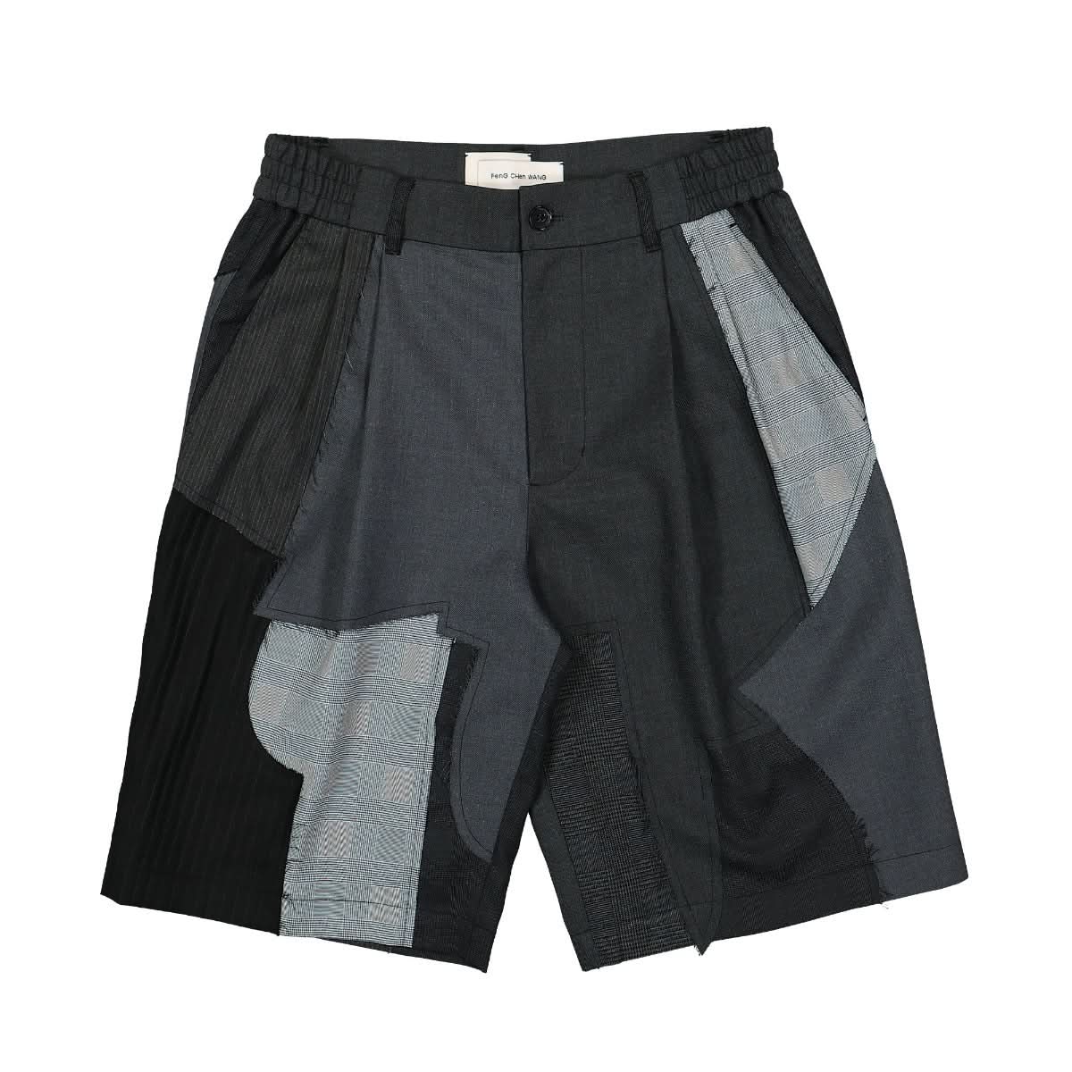 Feng Chen Wang Wool Patchwork Shorts Grey Detail view 1 | Gate