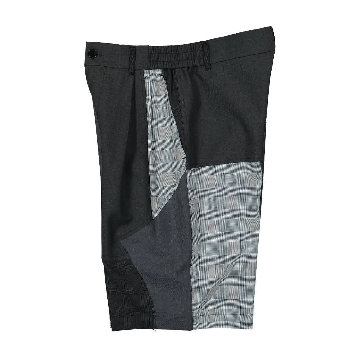 Feng Chen Wang Wool Patchwork Shorts Grey Detail view 3 | Gate