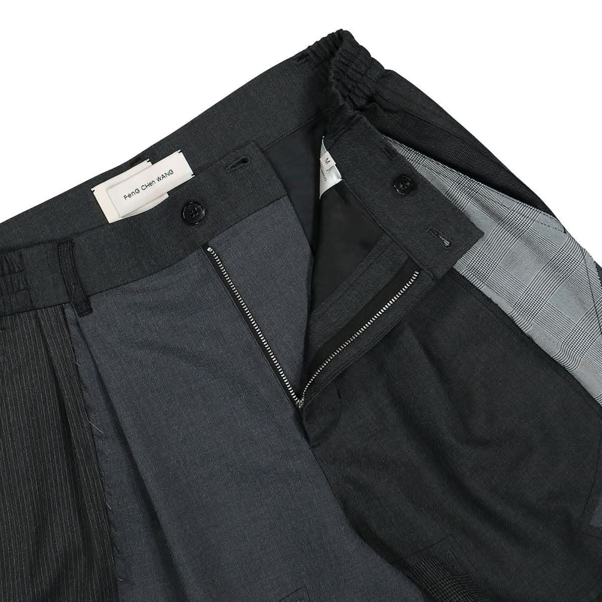 Feng Chen Wang Wool Patchwork Shorts Grey Detail view 4 | Gate