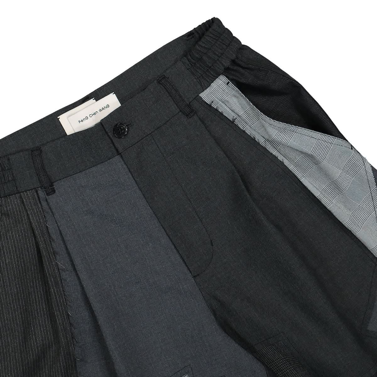 Feng Chen Wang Wool Patchwork Shorts Grey Detail view 5 | Gate