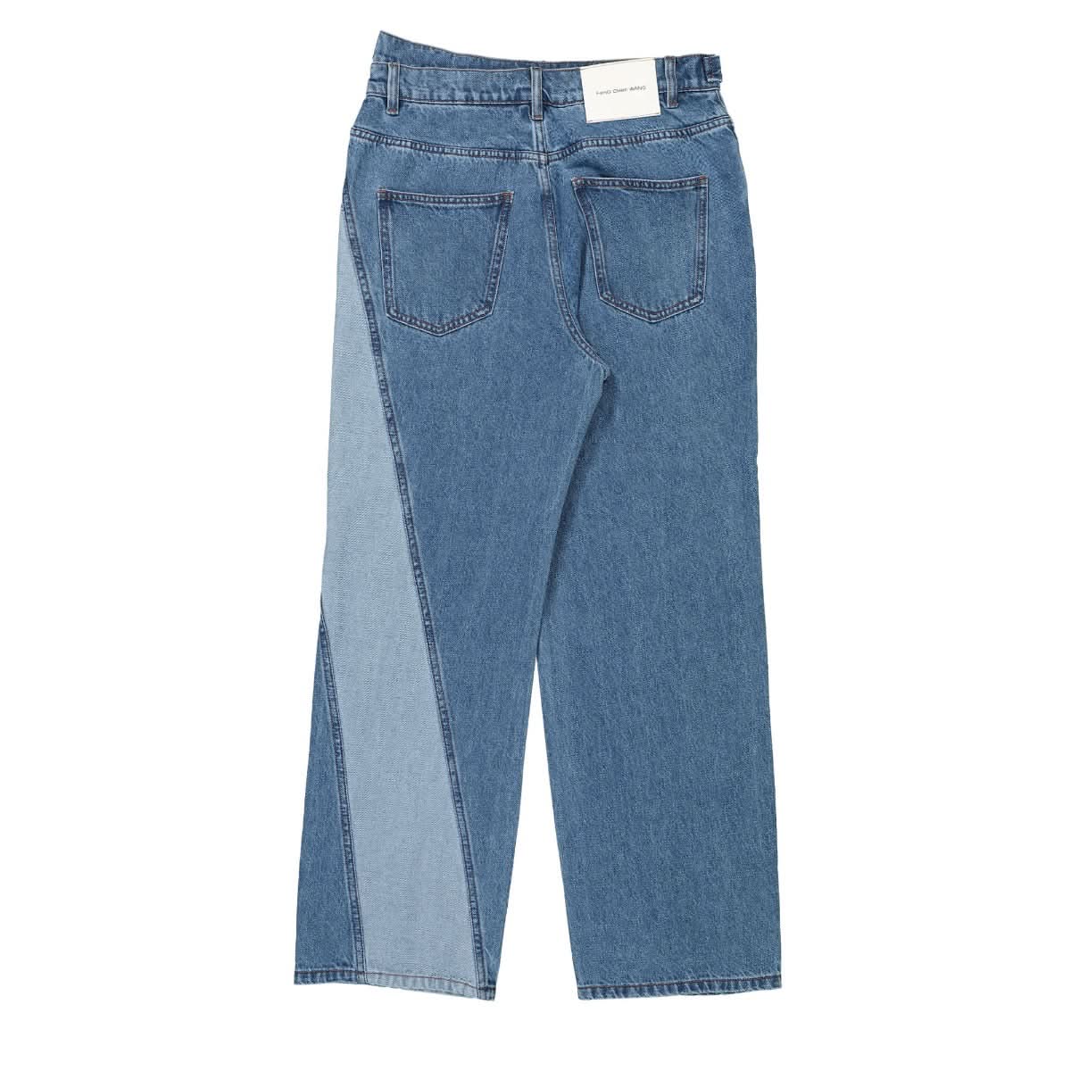 Feng Chen Wang Denim Trousers With Irregular Waistband Blue Detail view 1 | Gate