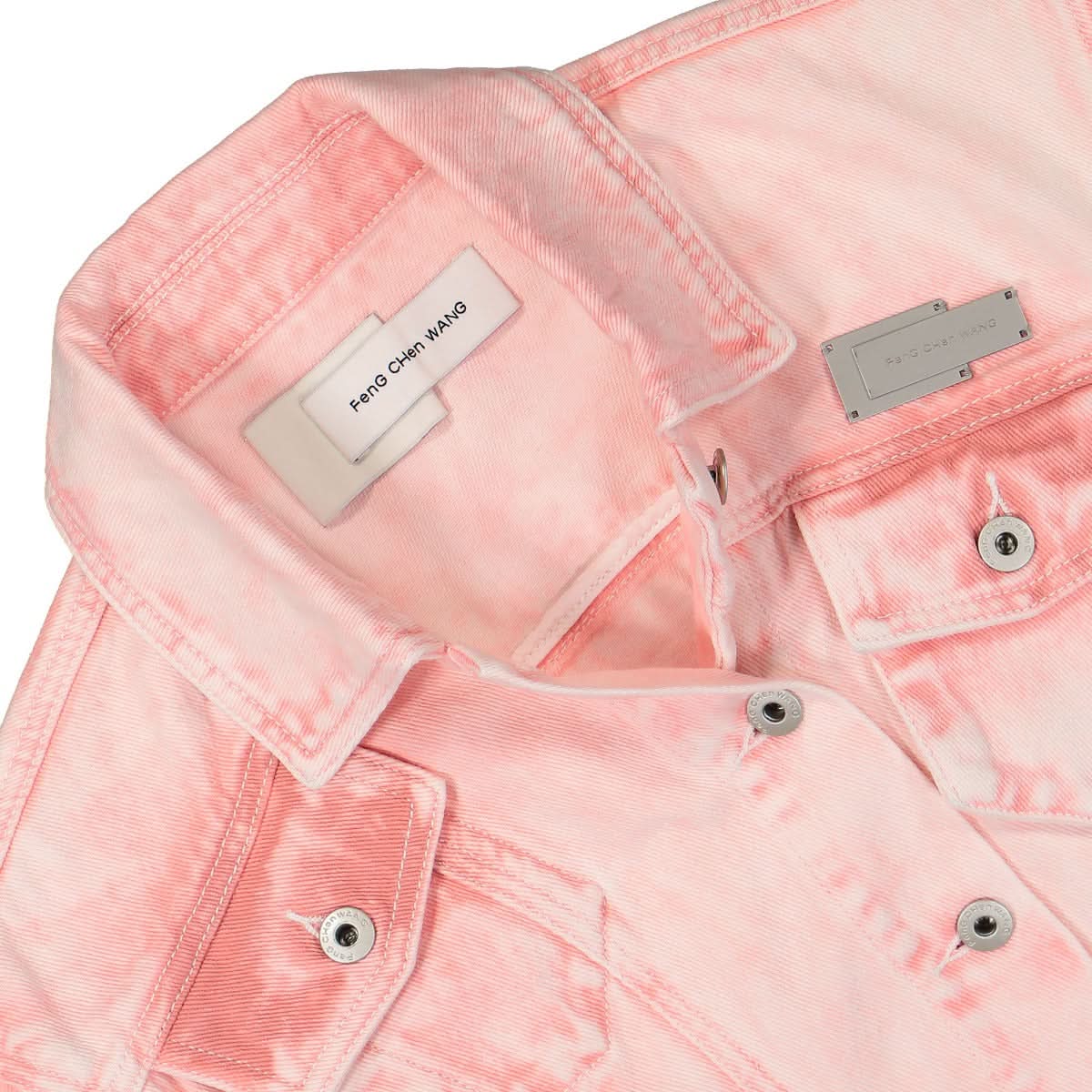 Feng Chen Wang Deconstructed Denim Jacket Pink Detail view 3 | Gate