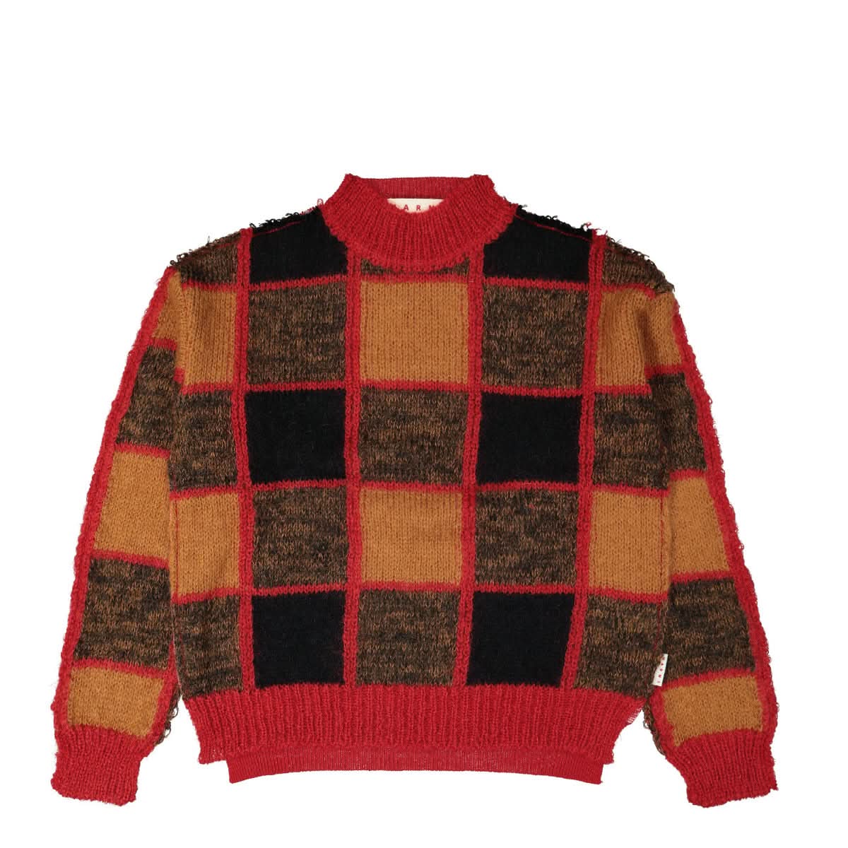 Marni Iconic Half and Half Check Roundneck Sweater Multicolor Detail view 1 | Gate
